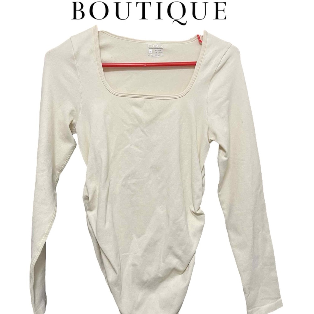 Cream Fitted Long Sleeve Bodysuit